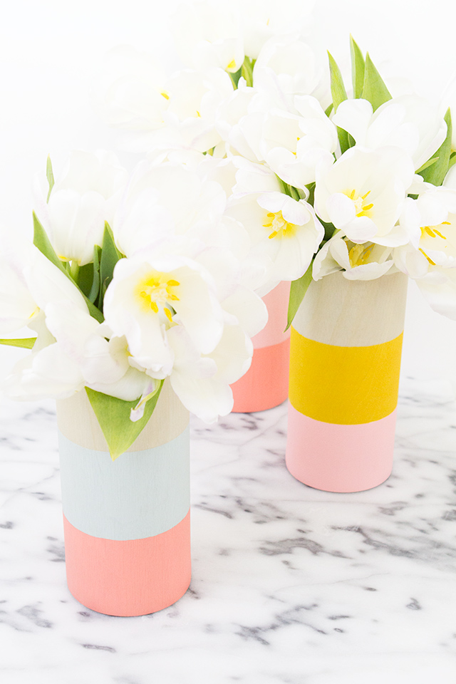DIY Color Block Wood Vases