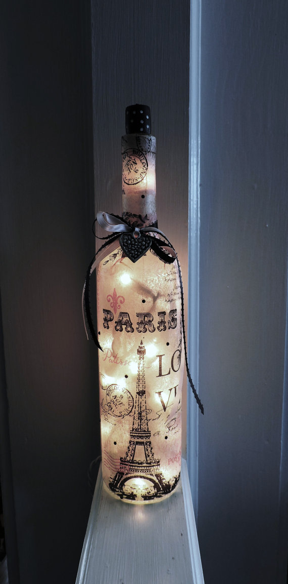 DIY Pink Paris Wine Bottle Lamp