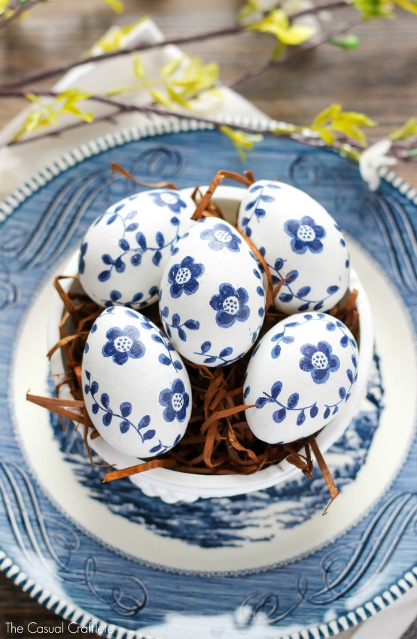 Blue and White Paper Napkin Easter Eggs