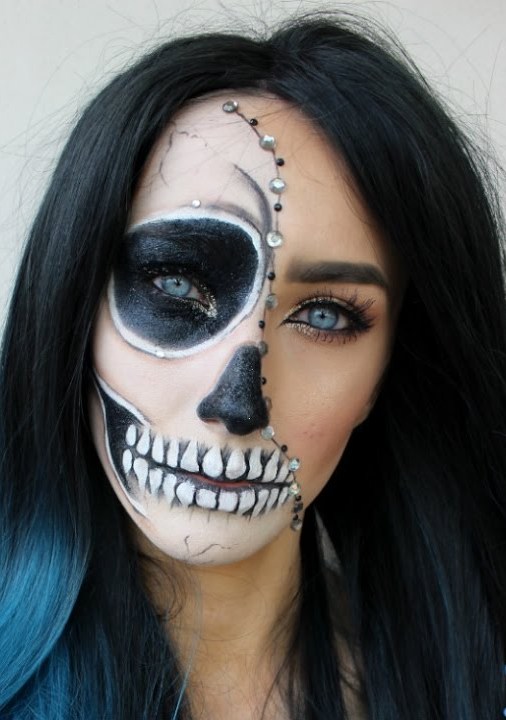 Glam Half Skull Halloween Makeup