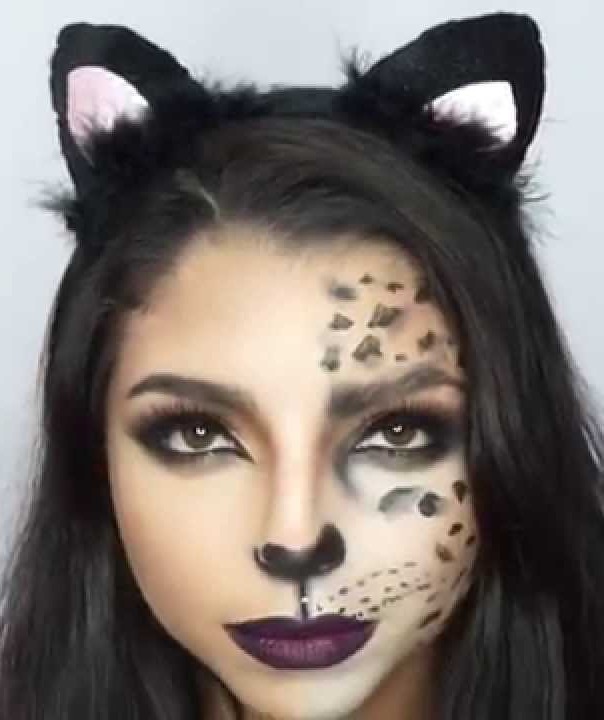Half Face Cat Halloween Makeup