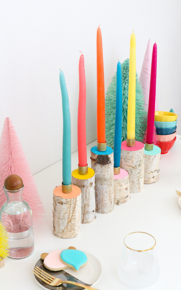 Colorful Birch Wood Candle Holders