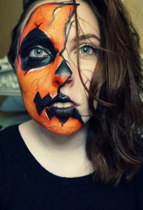 Half Pumpkin Face Halloween Makeup