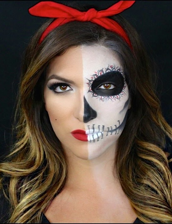 Half Skull Half Pin Up Halloween Makeup
