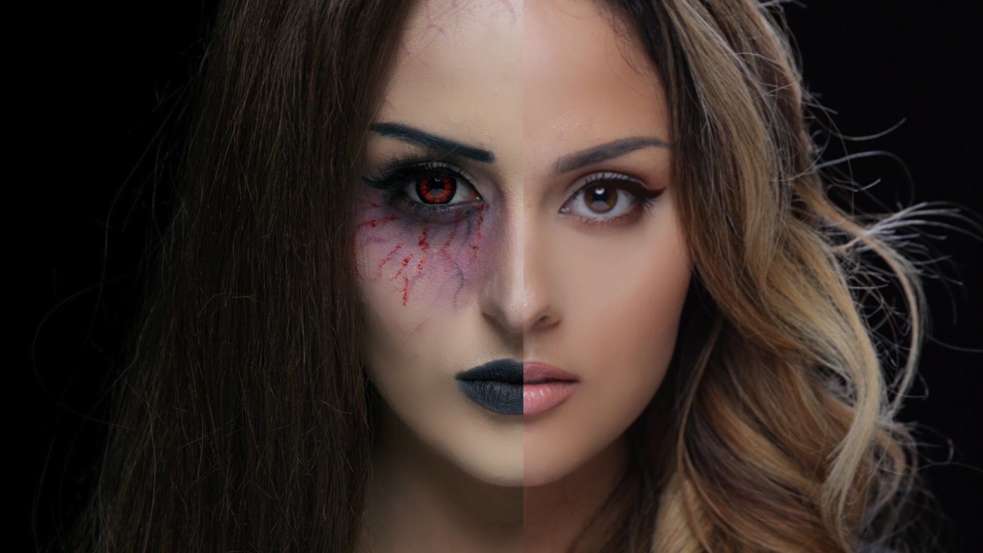 Half Face Vampire Halloween Makeup