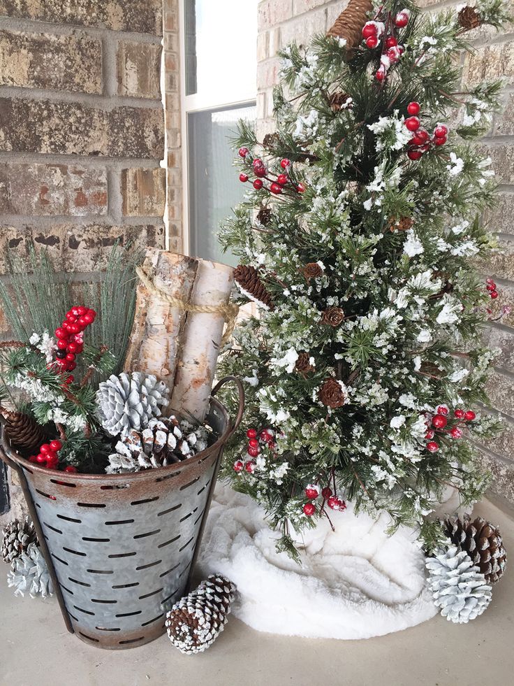 Snowfall Christmas Tree with Rustic Bucket