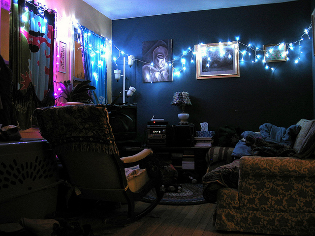 Living Room with Christmas Lights