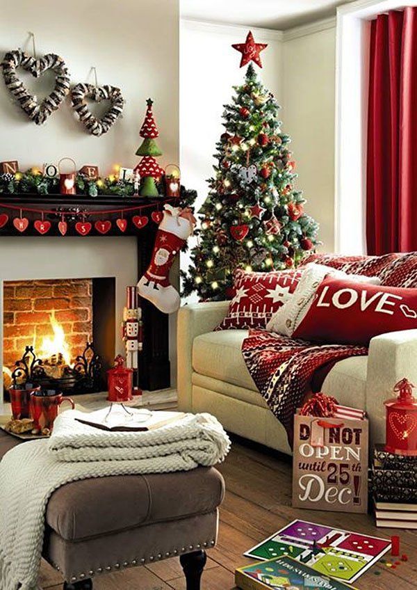 Red and White Themed Christmas Living Room