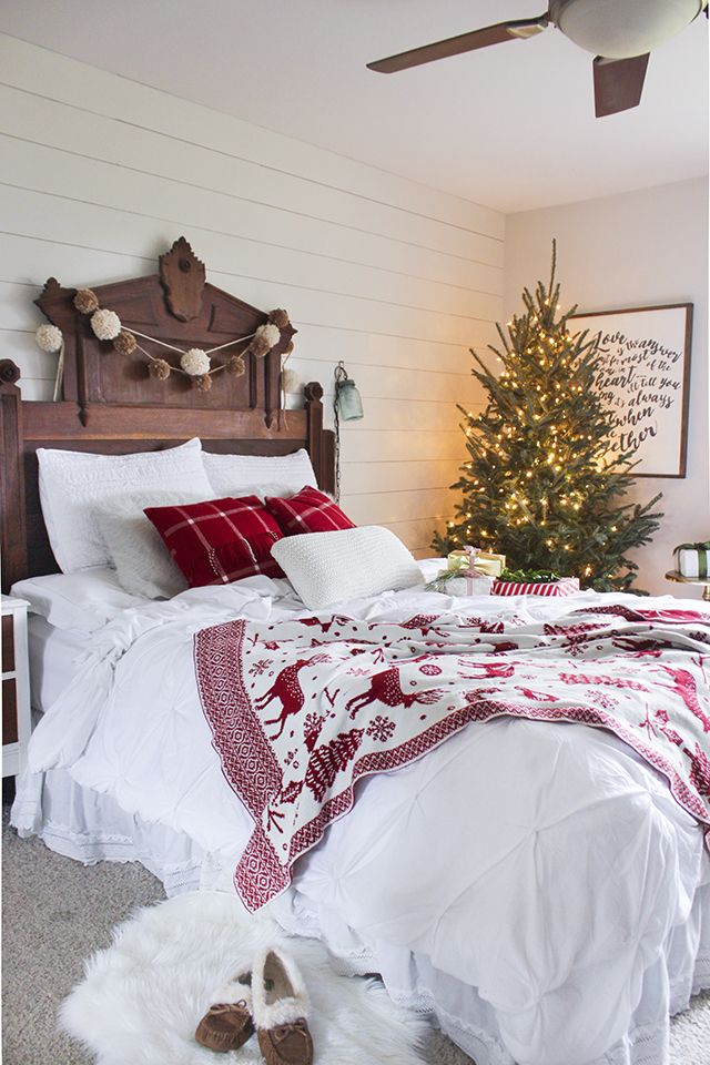 White and Red Christmas Bedroom