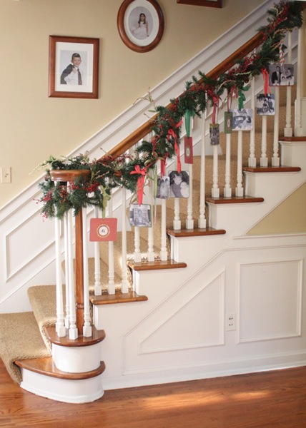 Christmas Card Display on Stairs