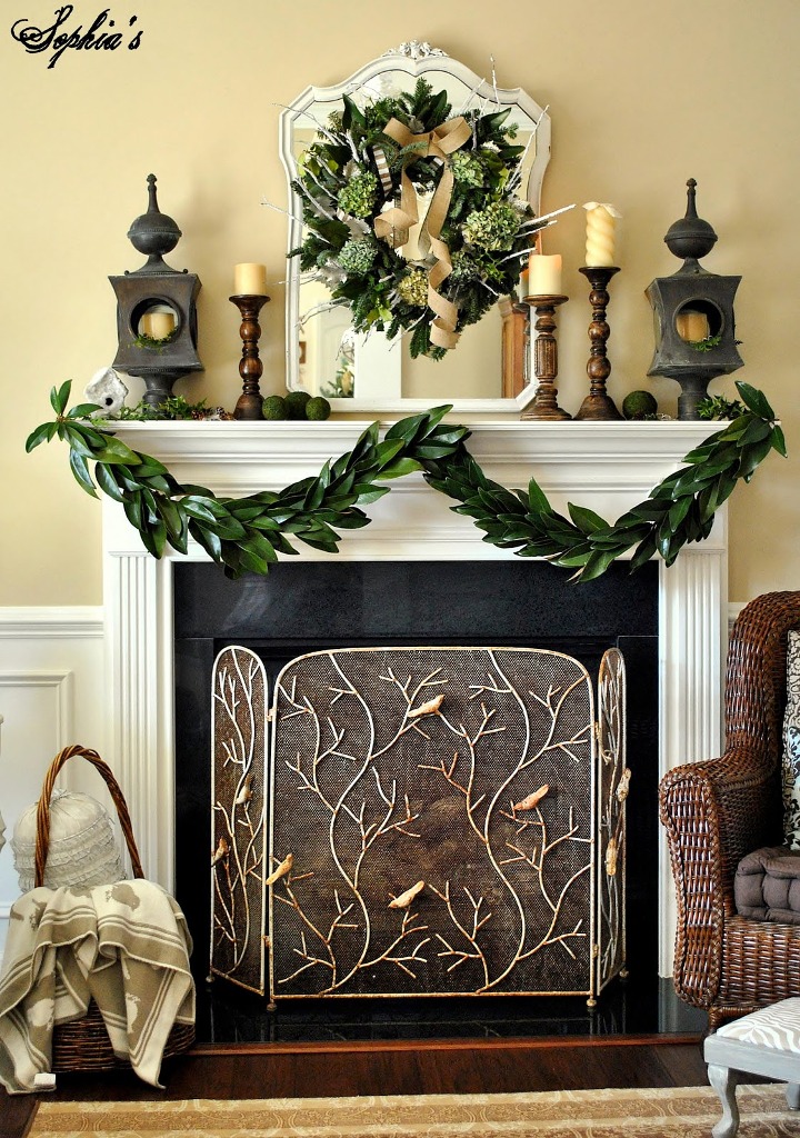 Mantel Decor with Magnolia Leaves Garland