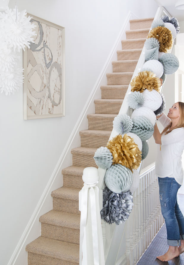 Paper Garland on Staircase