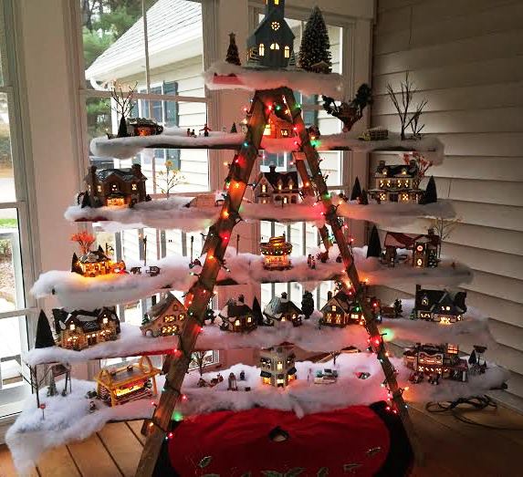 Wooden Christmas Tree With Village
