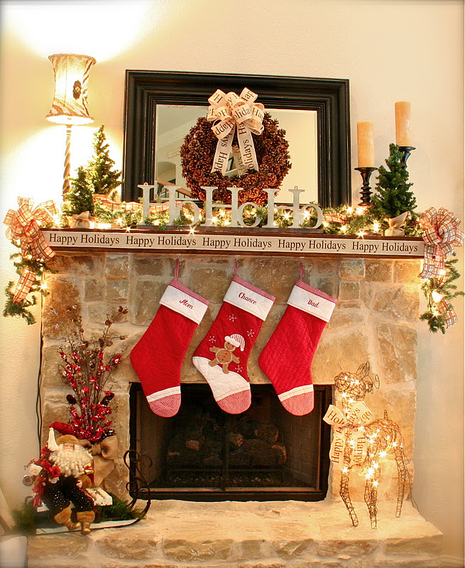 Mantel with Pine Cone Wreath
