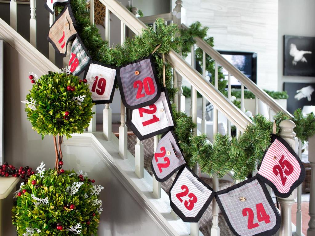 Staircase Decor With Chic Advent Calendar Garland