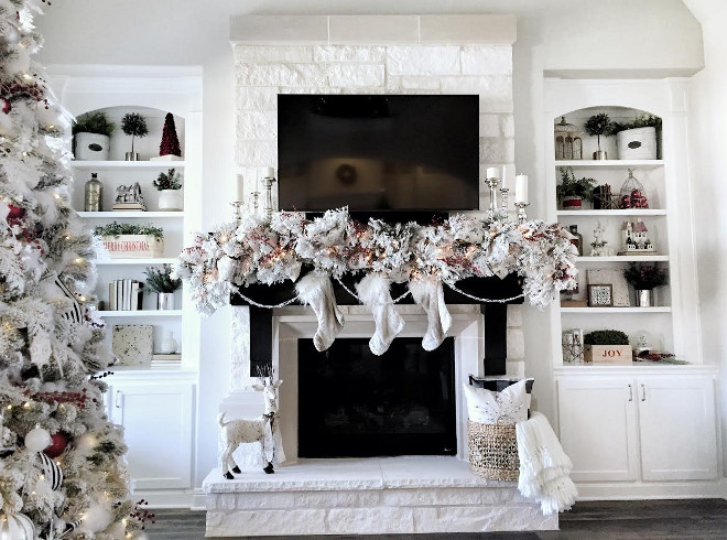 Christmas Fireplace With Flocked Garland