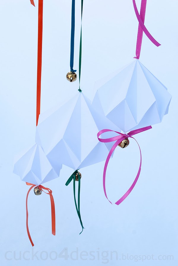 Origami Diamond Jingle Bell Ornaments