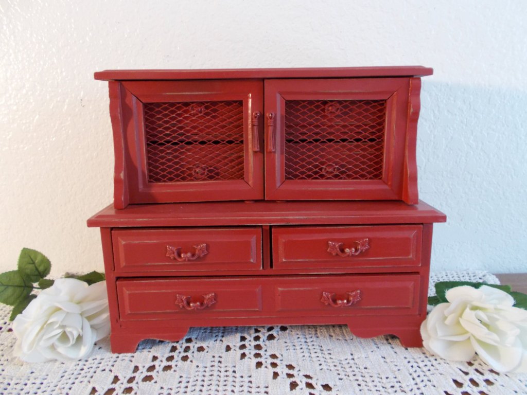 Rustic Red Shabby Chic Distressed Music Jewelry Box