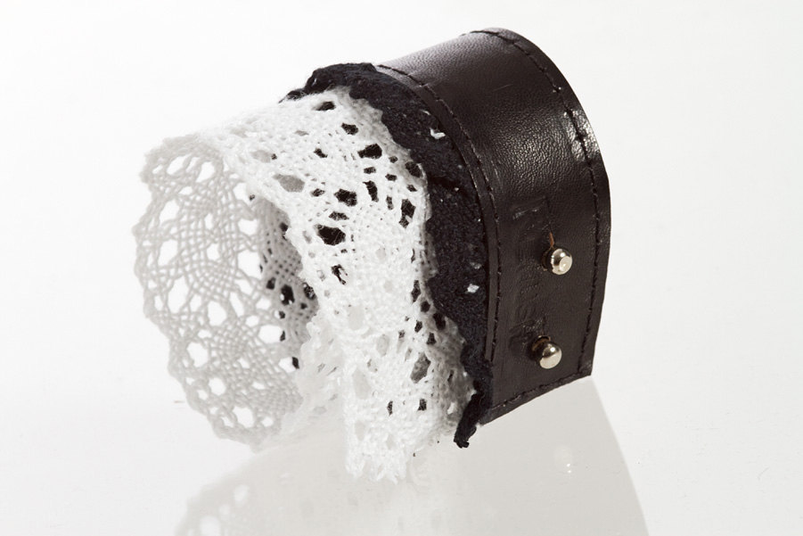 Black and white lace leather cuff