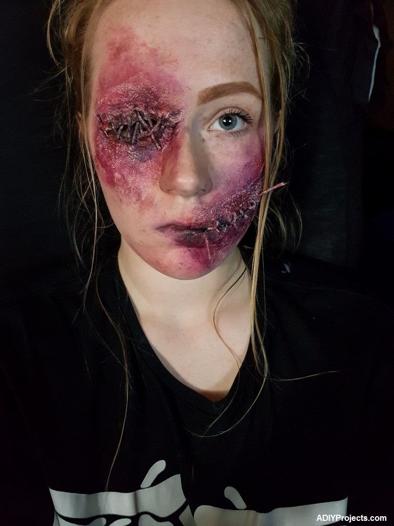 Stitched Mouth and Eye Halloween Makeup