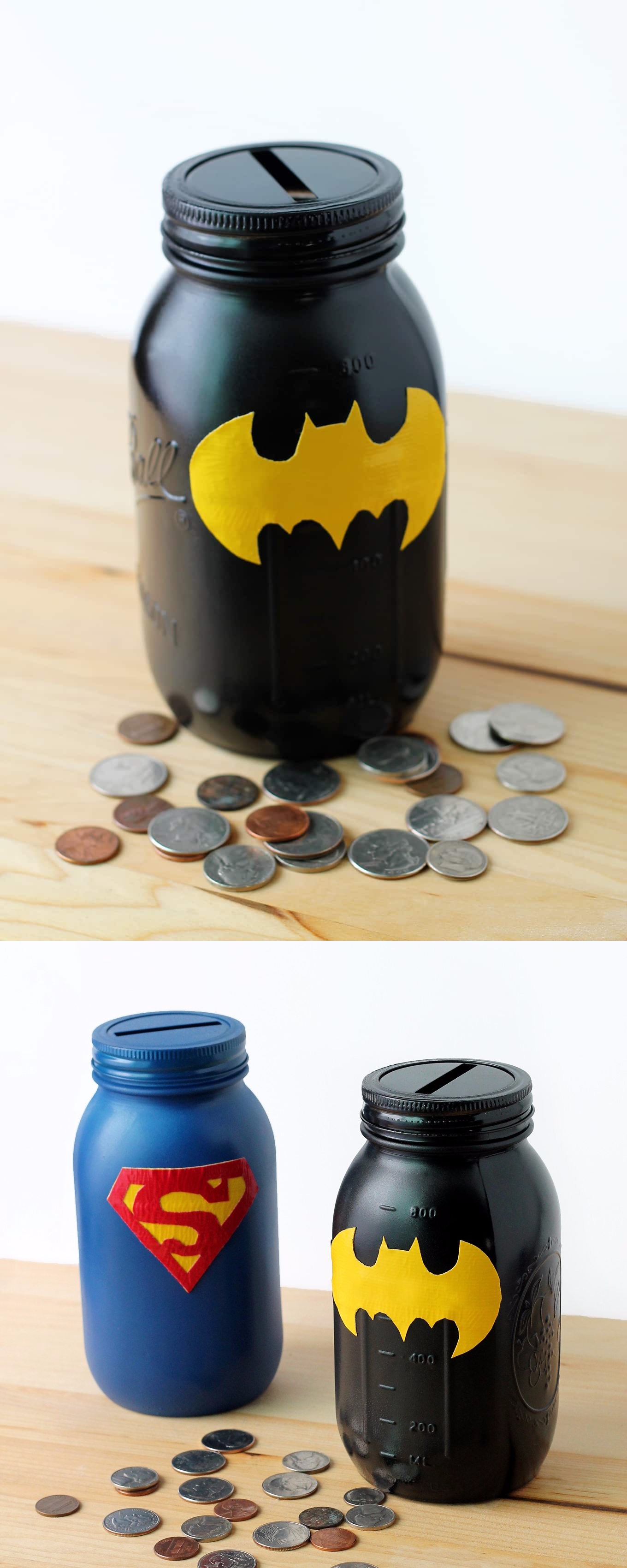 DIY Mason Jar Superhero Bank