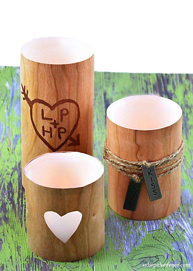 DIY Faux Wood Valentines Day Candles