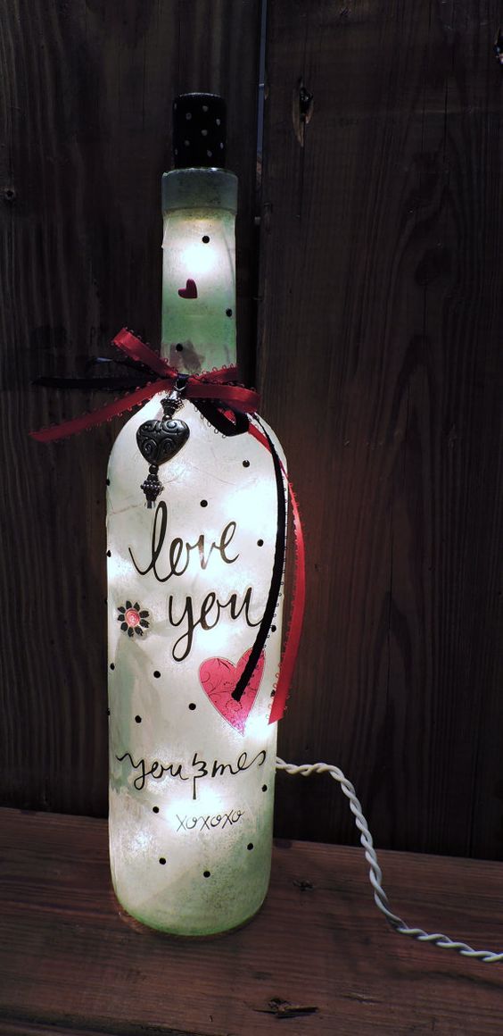 DIY Valentine Wine Bottle Lamp