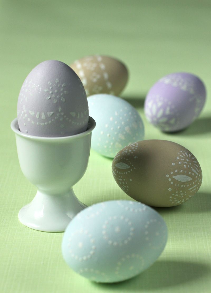 Doily Stenciled Easter Eggs