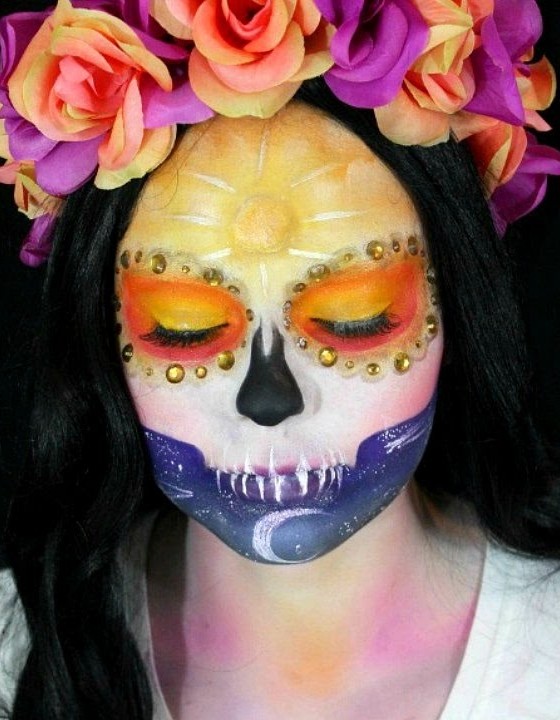 Sunset Sugar Skull Halloween Makeup