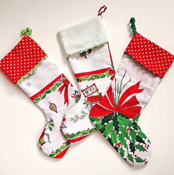 Vintage Tablecloth Christmas Stockings