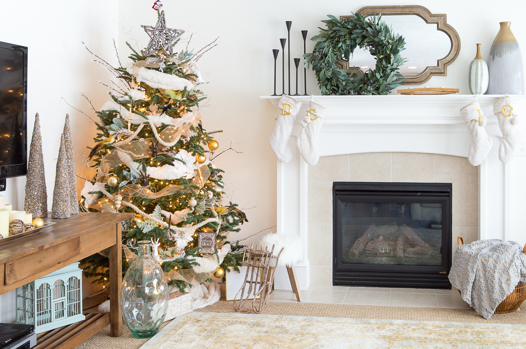 White and Gold Fireplace Decoration