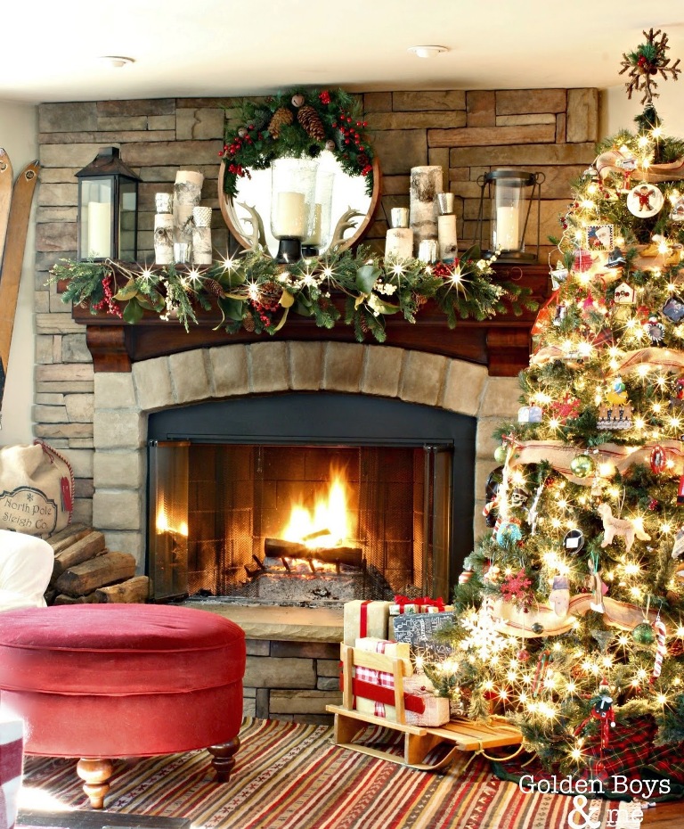 Rustic Lodge Christmas Fireplace Decor
