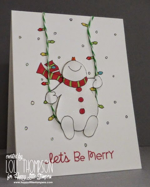Snowman Swinging on a string of lights Card