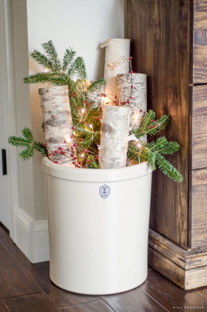 Christmas Crock Filled with Birch