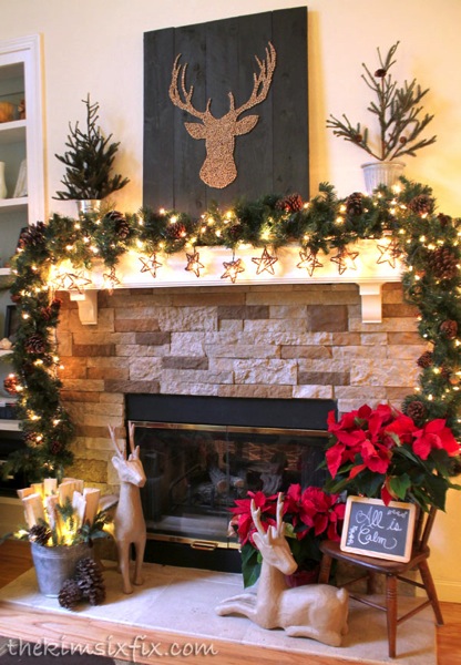 Brown and Red Rustic Reindeer Fireplace