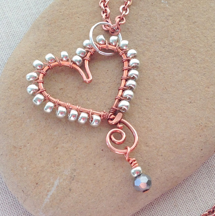Beaded Wire Heart Necklace