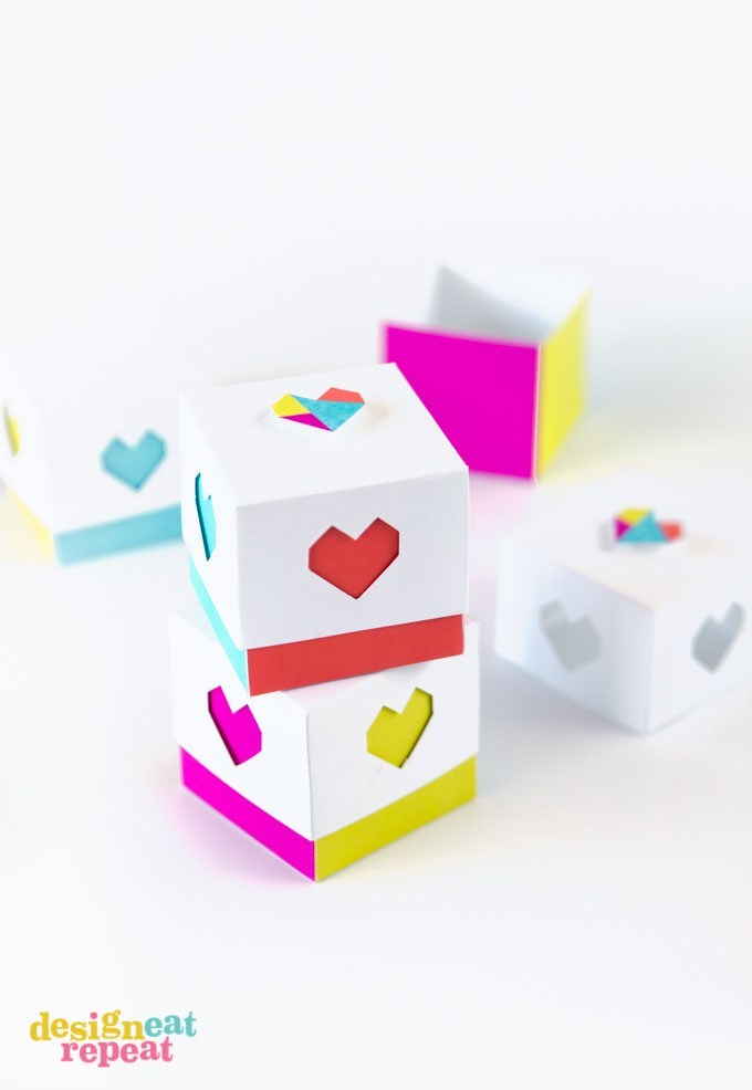 Color Blocked Printable Heart Boxes