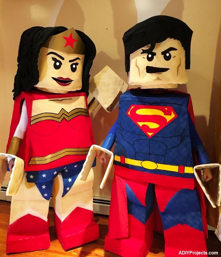 Cute LEGO Superman and Wonder Woman Couple Halloween Costumes