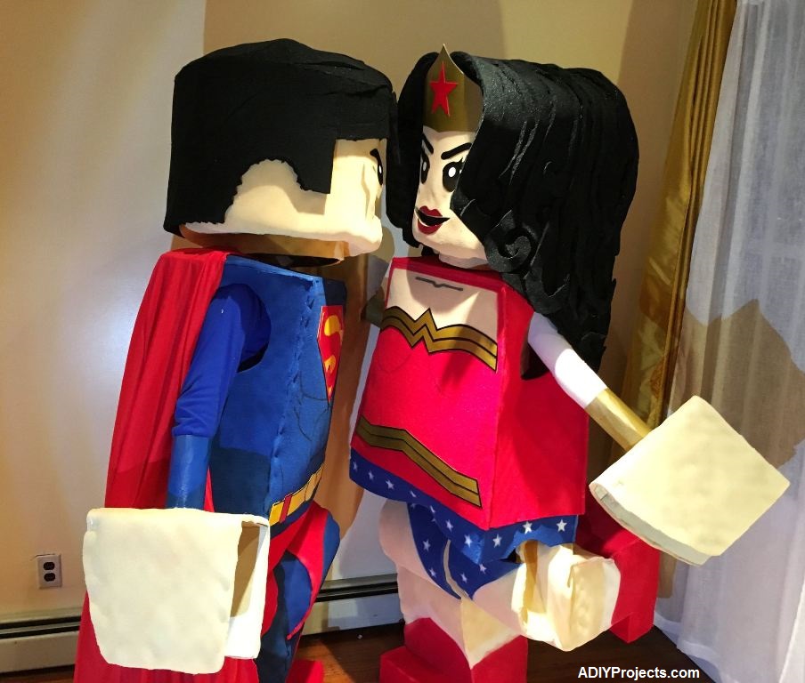 Romantic LEGO Superman and Wonder Woman Couple Halloween Costumes