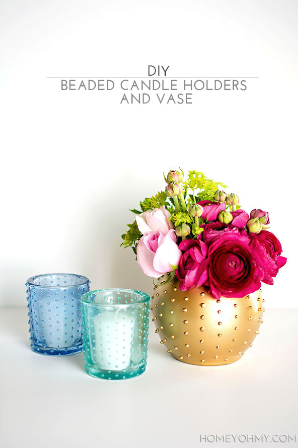 Beaded Candle Holders and Vase