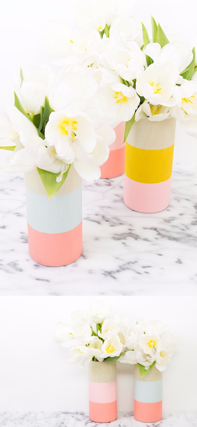 DIY Colorblocked Wood Vases