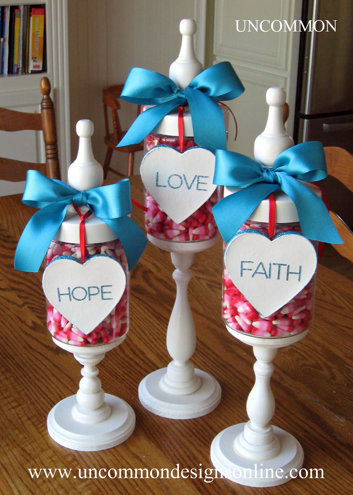 Faith Hope and Love Valentine Apothecary Jars