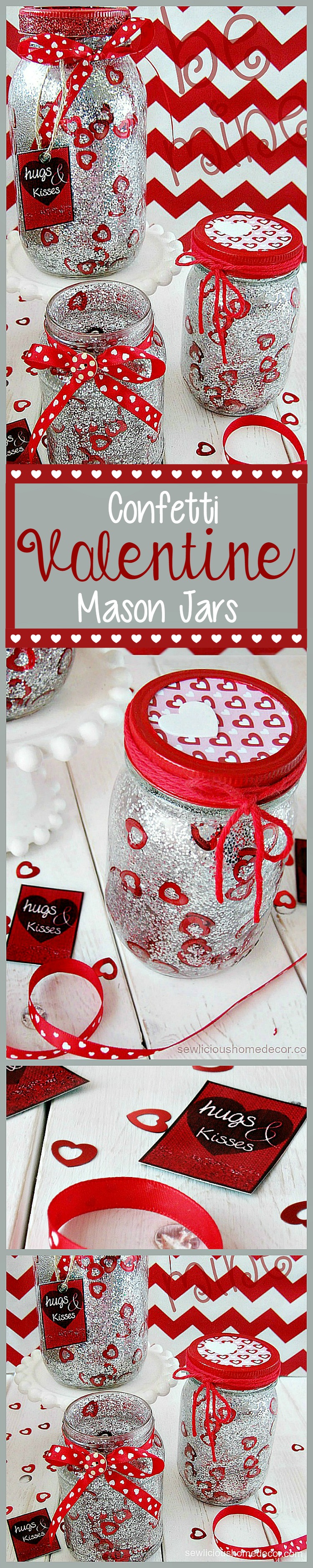Red Valentine Jars with Glitter and Confetti Tutorial