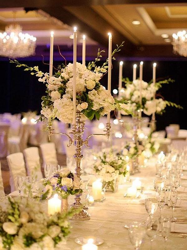 Tall Candelabras and Metal Screen Backdrop