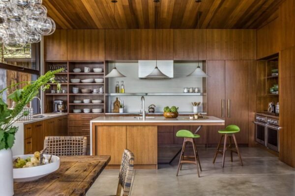 New Green Living With Natural Wood Kitchen Cabinets